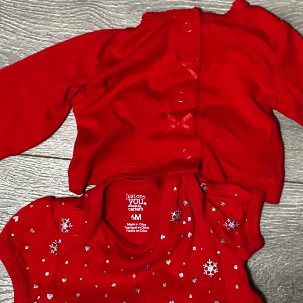 Red onesie dress with cardigan